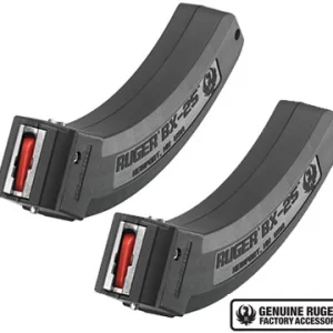 Ruger BX‑25 Magazine 2‑Pack with two 25-round .22LR factory magazines compatible with Ruger 10/22 and SR‑22.