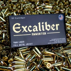 Excaliber 9mm Luger 124gr FMJ ammunition box – 50 rounds