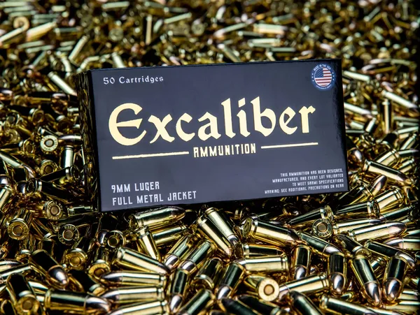 Excaliber 9mm Luger 124gr FMJ ammunition box – 50 rounds