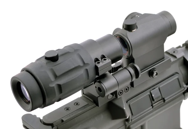 Hammers RT5 Red Dot and Phantom 3x Magnifier Combo mounted on Picatinny rail